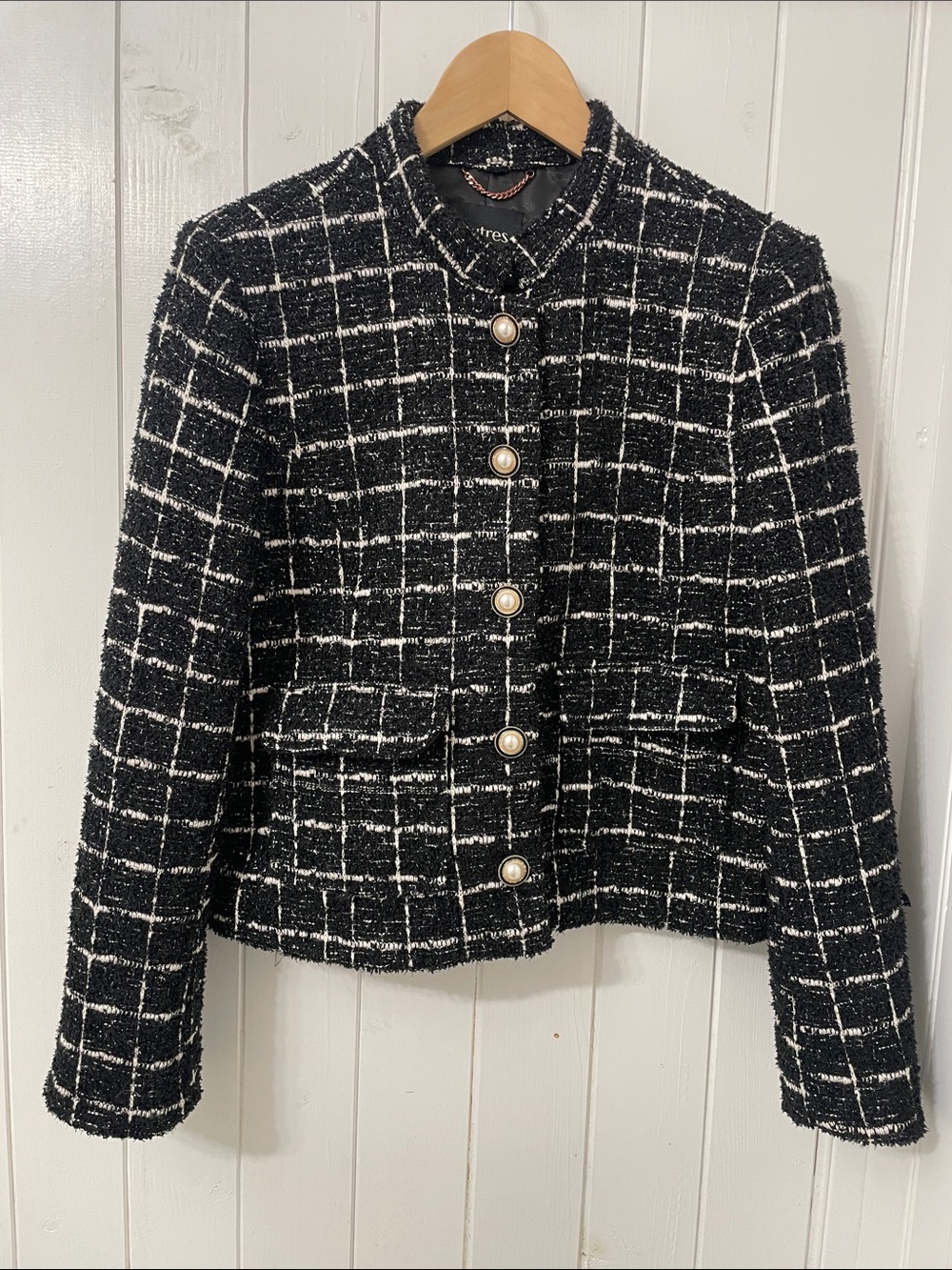 Autres Filles Classic Black & White Tweed Jacket with Pearl Buttons - m